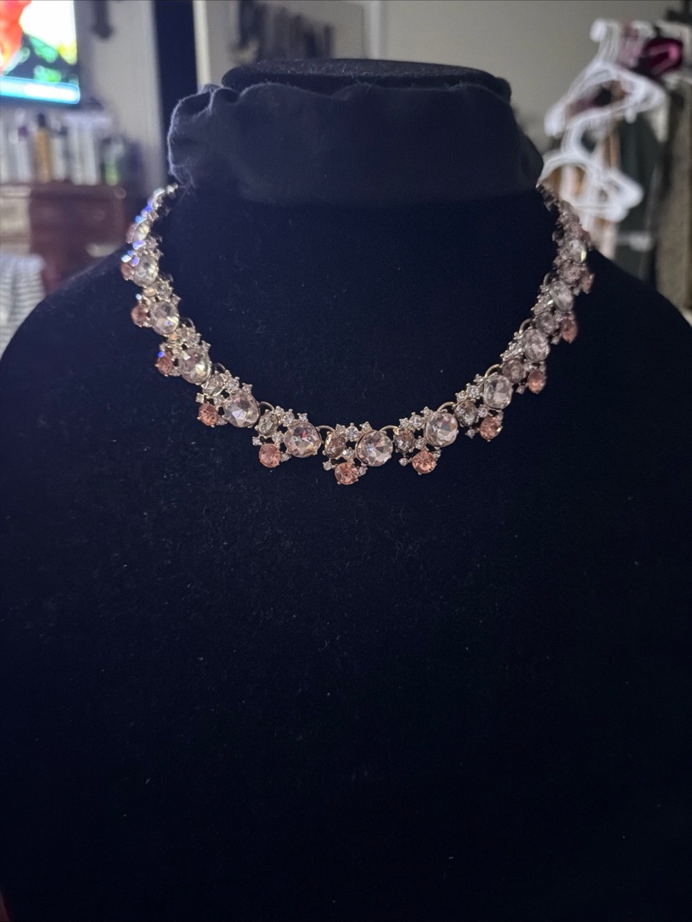 WHBM Elegant Bling Sparkling Peach Crystal Choker Necklace - 18”